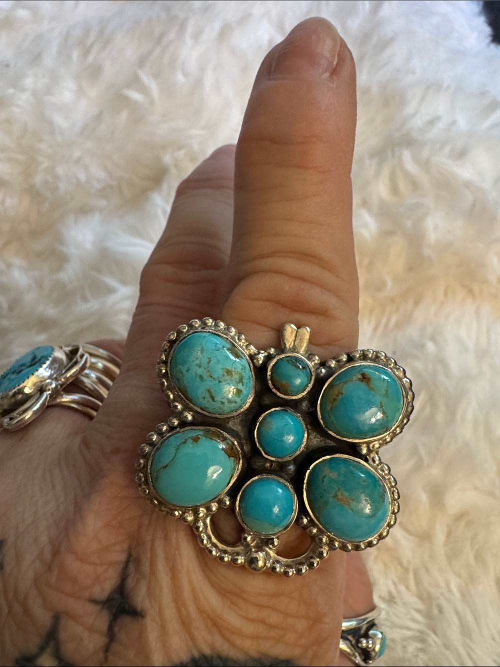Mojave Turquoise Floral Cluster Statement Ring - Bold Blue Design